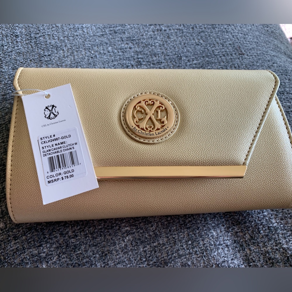 CXL by Christian Lacroix Paris Caviar Gold Clutch with Detachable Chain  NWT 🌴 - Picture 4 of 9